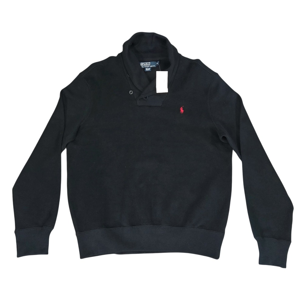 NWT Vintage Polo Ralph Lauren Sweater Mens Black  Shawl Neck Pullover Medium New